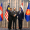 Hun Manet, Anwar Ibrahim and Phumtham Wechayachai shake hands after talks for ceasefire. AFP